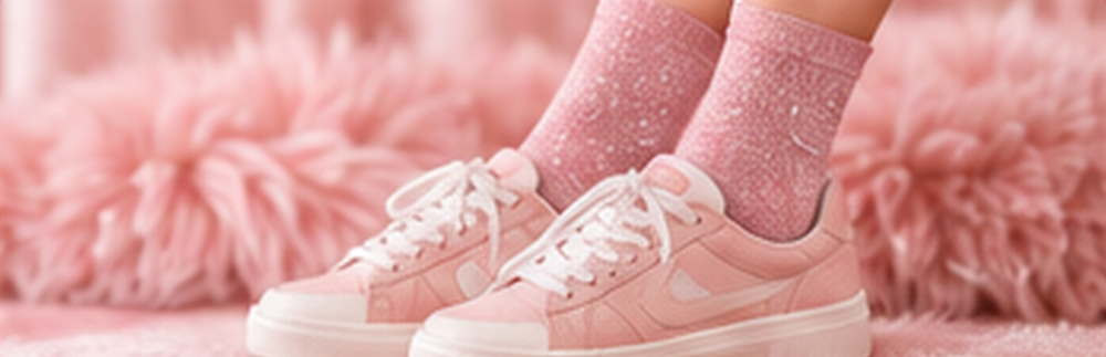 Lyserøde glimmer strømper med lyserøde sneakers