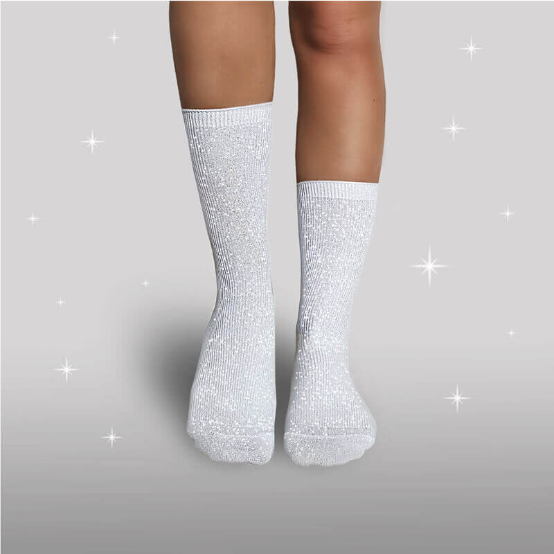 Hvide Glimmer Strømper ← Køb de klassiske fine glitter sokker her Glitterfox.dk