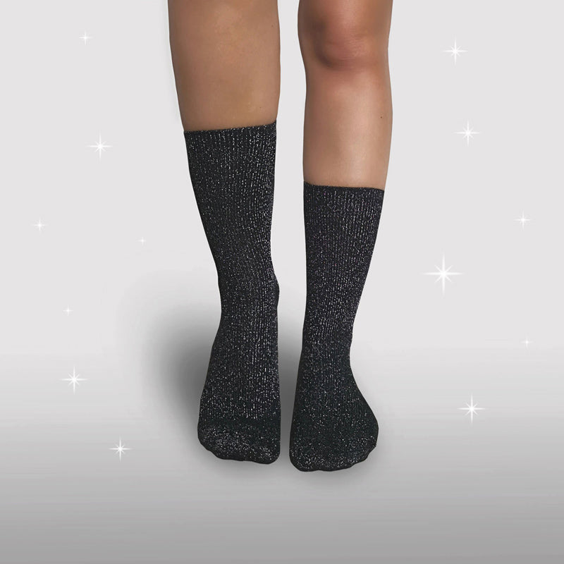 Sorte Glimmer Strømper ← Køb de klassiske glitter sokker –